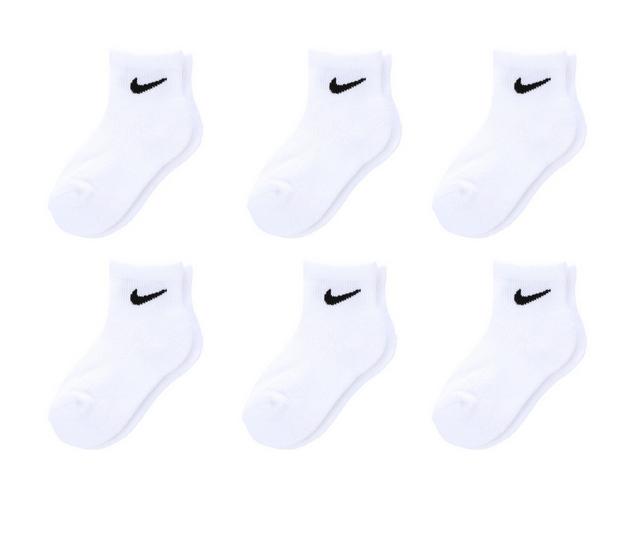 Nike 6P Youth Cushioned Quarter Socks in White/Black XS color