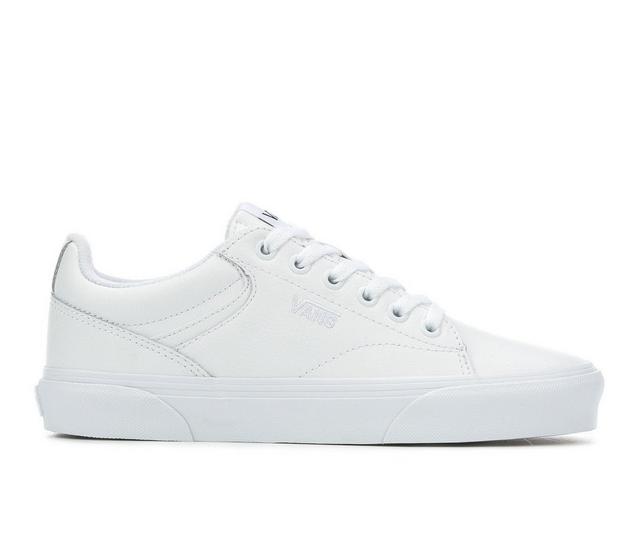 Women's Vans Seldan Leather Skate Shoes in White/White color