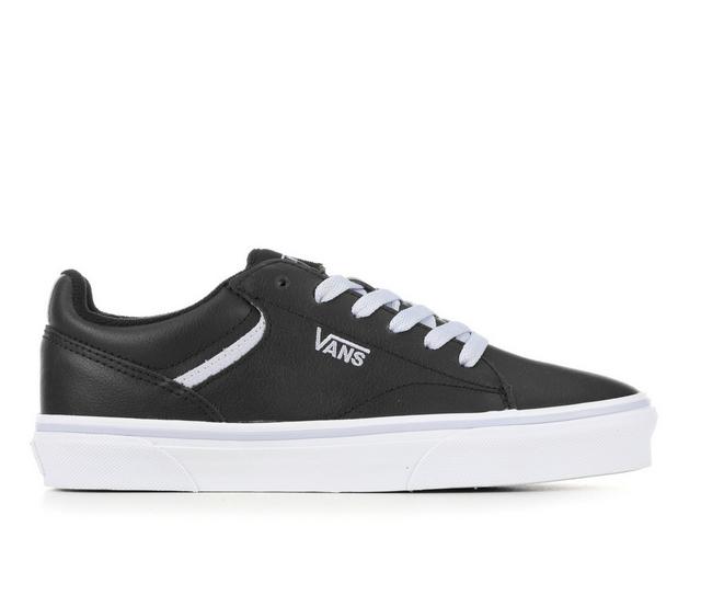 Women's Vans Seldan Leather Skate Shoes in Black/White Pop color