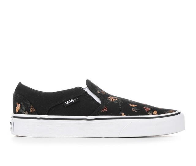 Women's Vans Asher Floral Skate Shoes in Black/Garden color