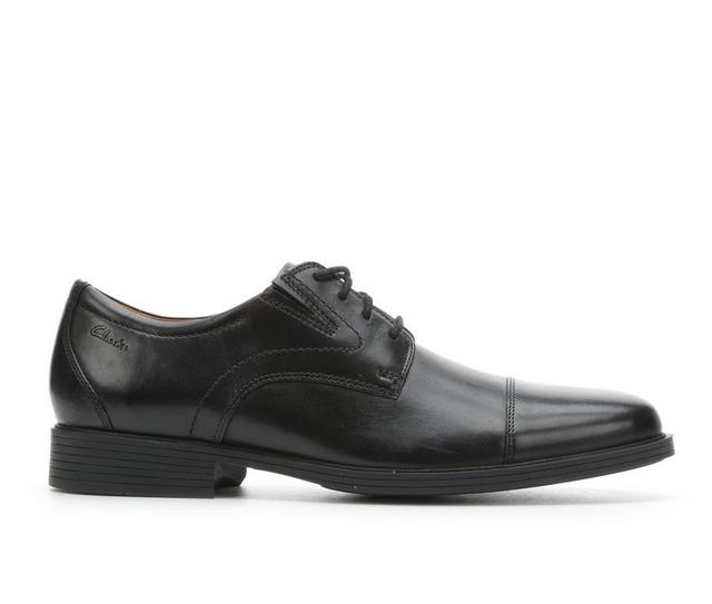 Men's Clarks Whiddon Cap Toe Dress Shoes in Black Leather color