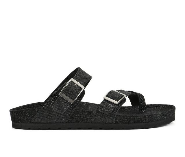 Women's White Mountain Gracie Footbed Sandals in Black Glitter color
