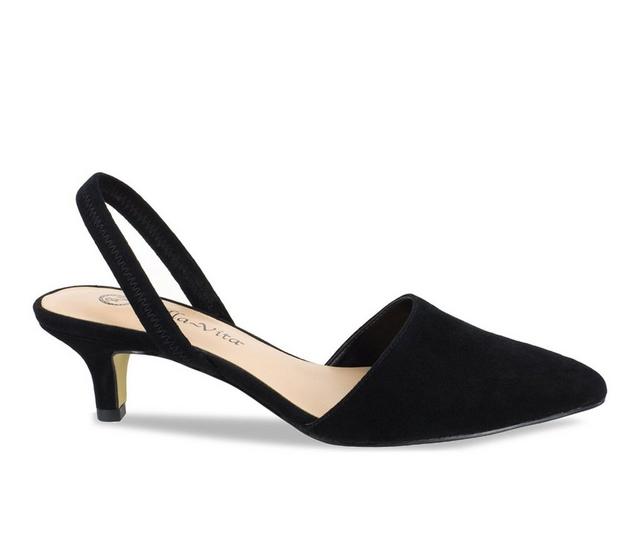 Women's Bella Vita Sarah Kitten Heel Sling Back Pumps in Black Suede color