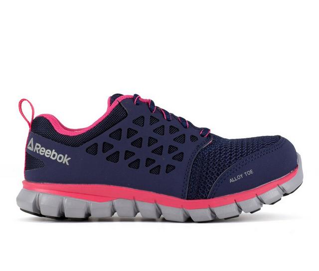 Women's REEBOK WORK Sublite Cushion Composite Toe Work Shoes in Navy/Pink color