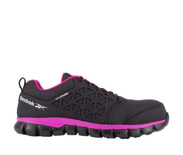 Women's REEBOK WORK Sublite Cushion Composite Toe Work Shoes in Black/ Pink color
