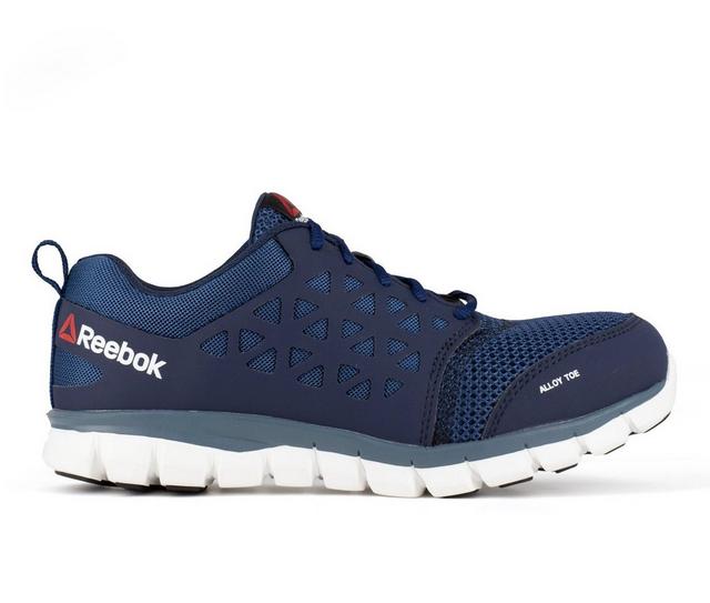 Men's REEBOK WORK Sublite Cushion Mesh Alloy Toe Work Shoes in Navy color
