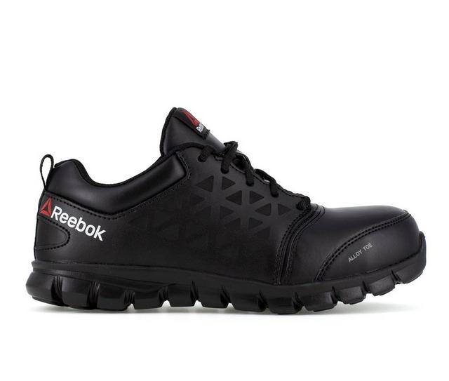 Men's REEBOK WORK Sublite Cushion Leather Electrical Hazard Work Shoes in Black color
