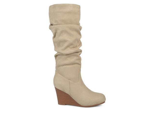 Women's Journee Collection Haze Wedge Knee High Boots in Stone color