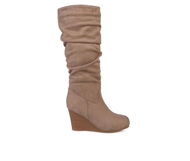 Women's Journee Collection Haze Wedge Knee High Boots in Taupe color