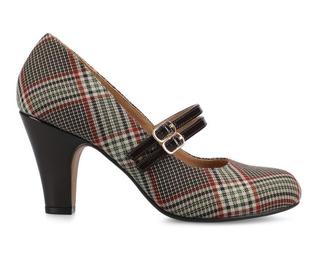Women's Journee Collection Windy Mary Jane Pumps in Chocolate Plaid color
