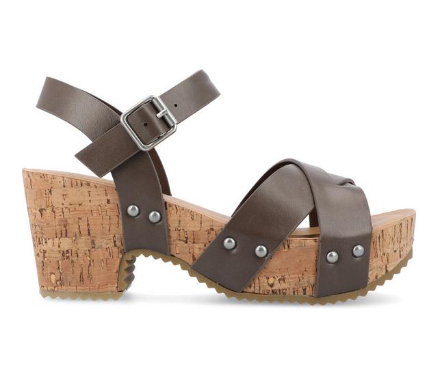 Women's Journee Collection Valentina Platform Dress Sandals in Brown color