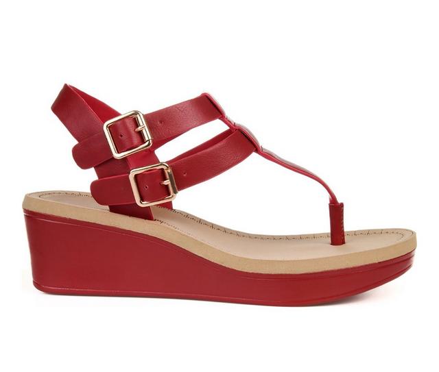Women's Journee Collection Bianca Wedge Sandals in Red color