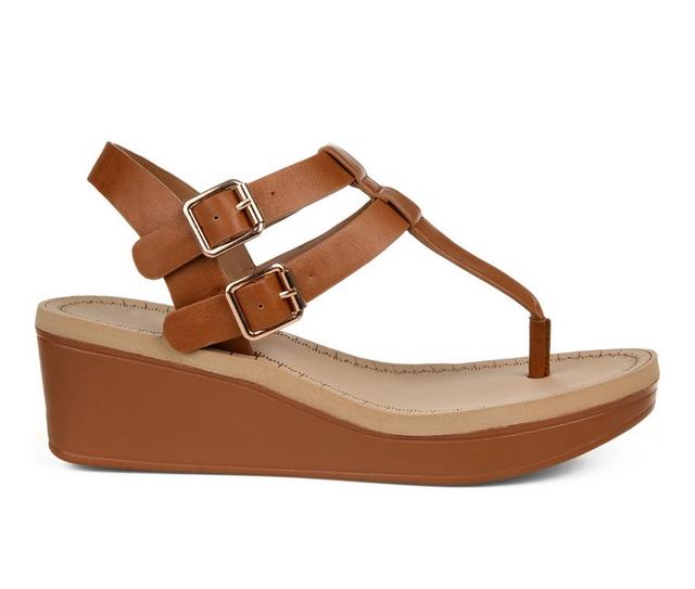 Women's Journee Collection Bianca Wedge Sandals in Tan color