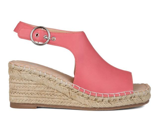 Women's Journee Collection Crew Espadrille Wedges in Coral color
