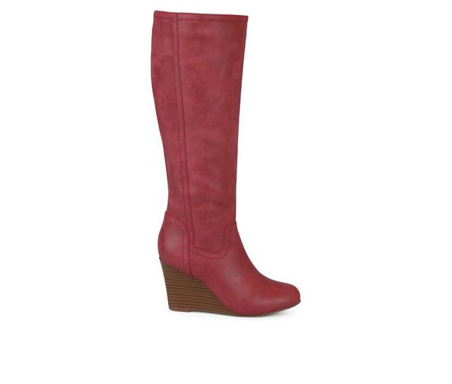 Women's Journee Collection Langly Wedge Knee High Boots in Red color