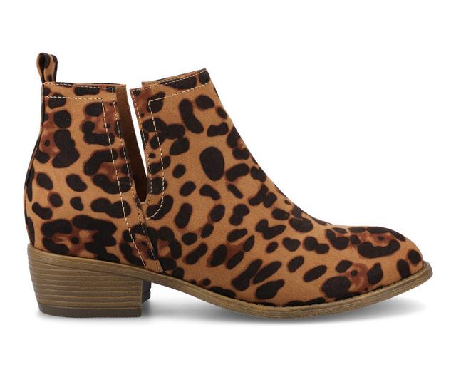 Women's Journee Collection Rimi Side Slit Booties in Leopard color