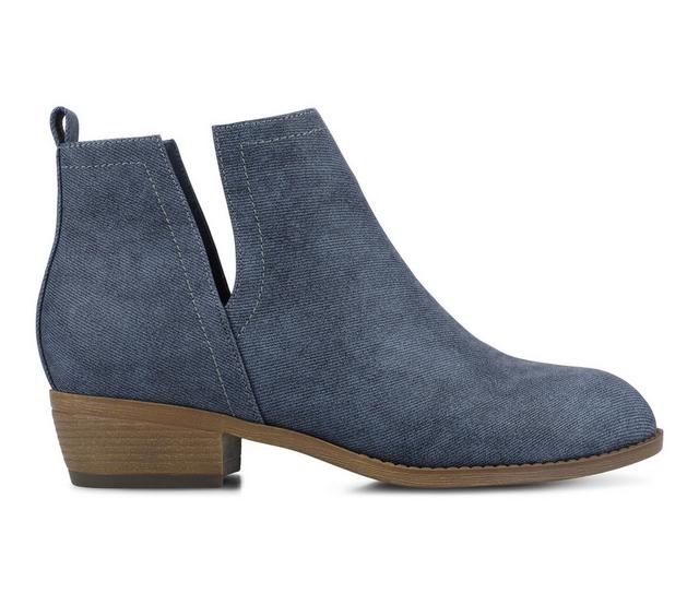 Women's Journee Collection Rimi Side Slit Booties in Denim color