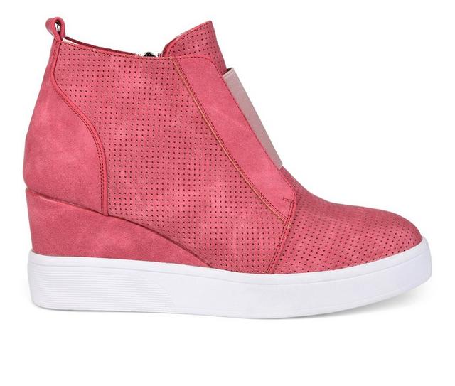 Women's Journee Collection Clara Wedge Sneakers in Pink color