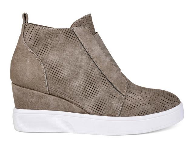 Women's Journee Collection Clara Wedge Sneakers in Taupe color