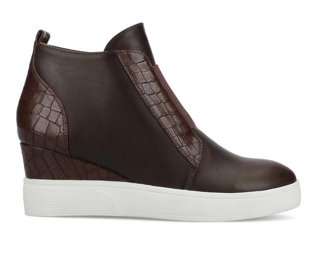 Women's Journee Collection Clara Wedge Sneakers in Chocolate color