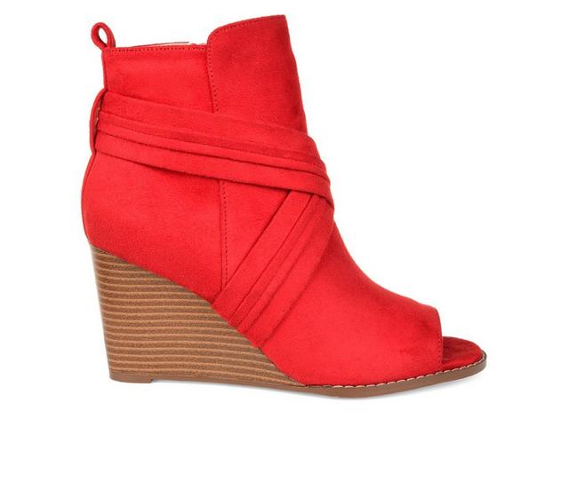 Women's Journee Collection Sabeena Wedge Peep Toe Booties in Red color