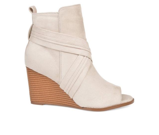 Women's Journee Collection Sabeena Wedge Peep Toe Booties in Taupe color