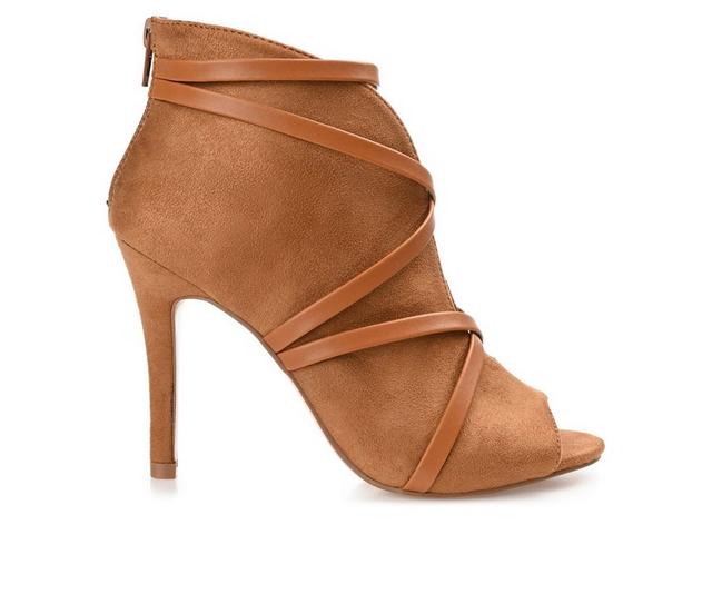 Women's Journee Collection Samara Stiletto Peep Toe Booties in Cognac color