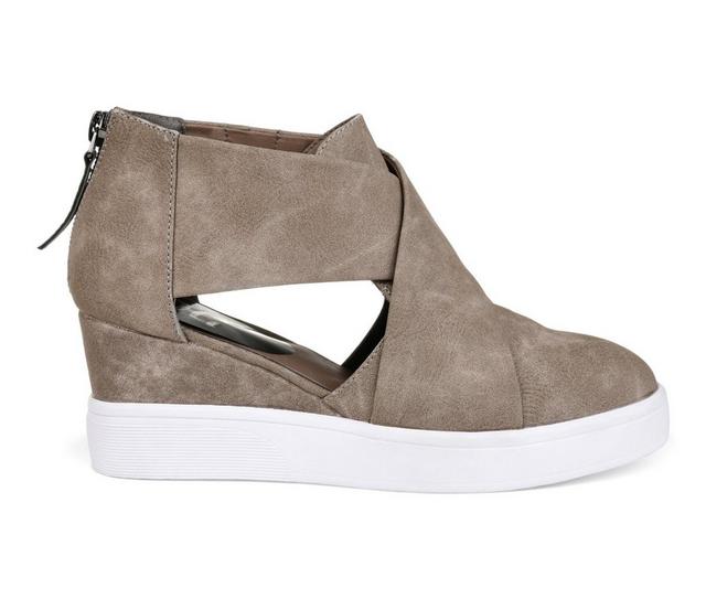Women's Journee Collection Seena Wedge Sneakers in Taupe color