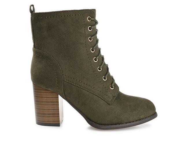 Women's Journee Collection Baylor Lace-Up Booties in Olive color