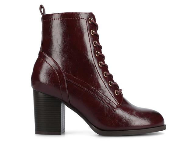 Women's Journee Collection Baylor Lace-Up Booties in Patent/Oxblood color