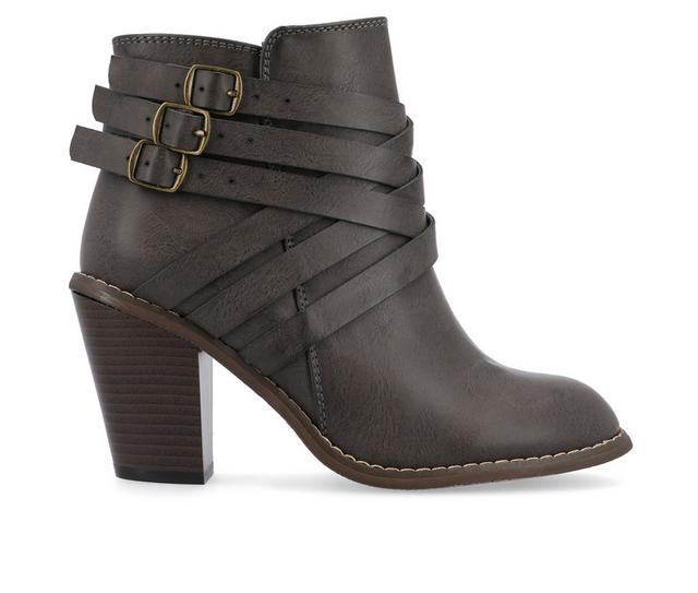 Women's Journee Collection Strap Booties in Grey color