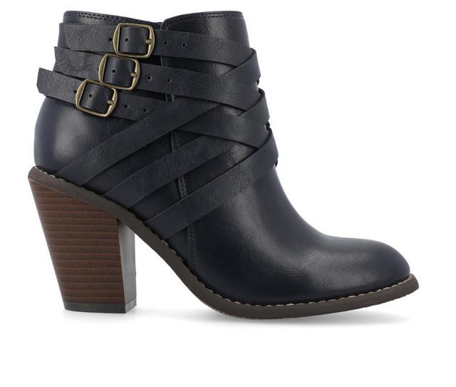 Women's Journee Collection Strap Booties in Navy color