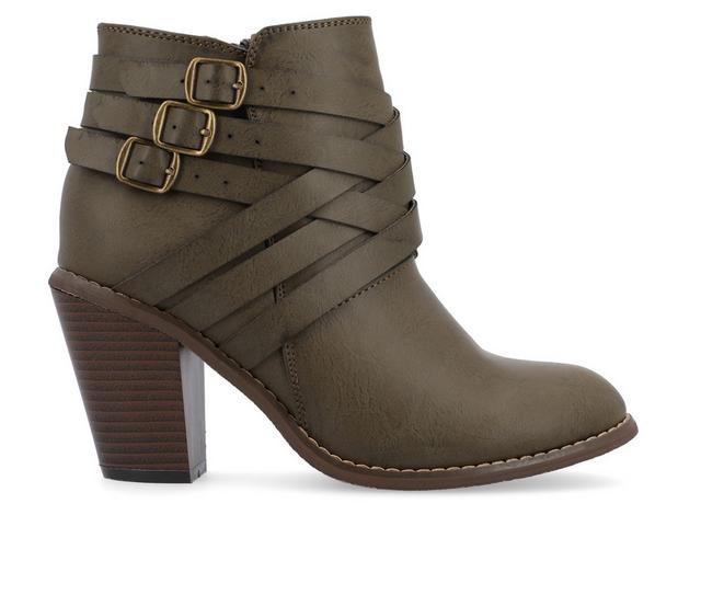 Women's Journee Collection Strap Booties in Olive color