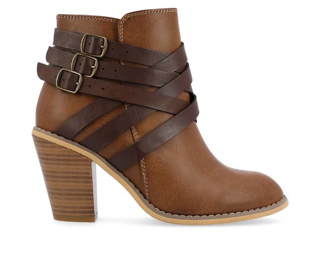 Women's Journee Collection Strap Booties in Tan color