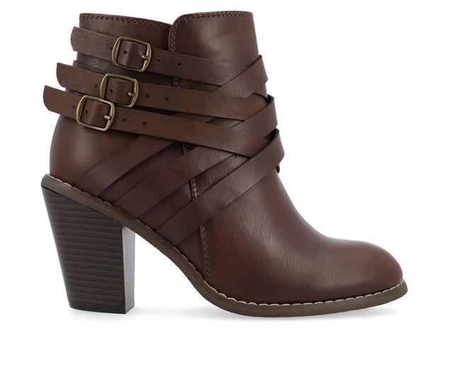 Women's Journee Collection Strap Wide Width Booties in Brown color