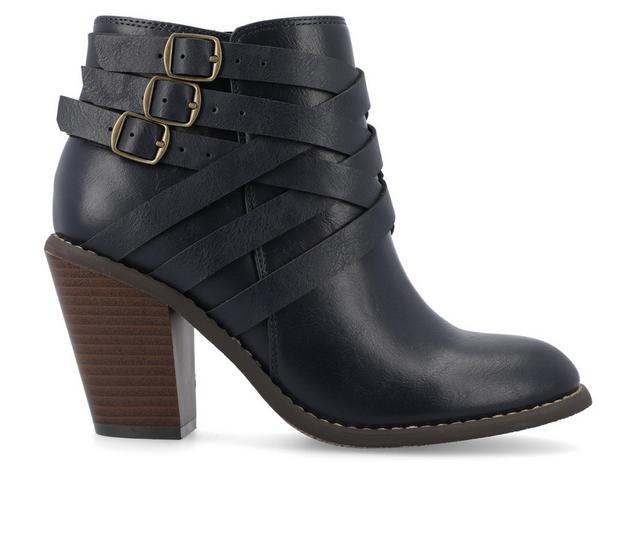 Women's Journee Collection Strap Wide Width Booties in Navy color