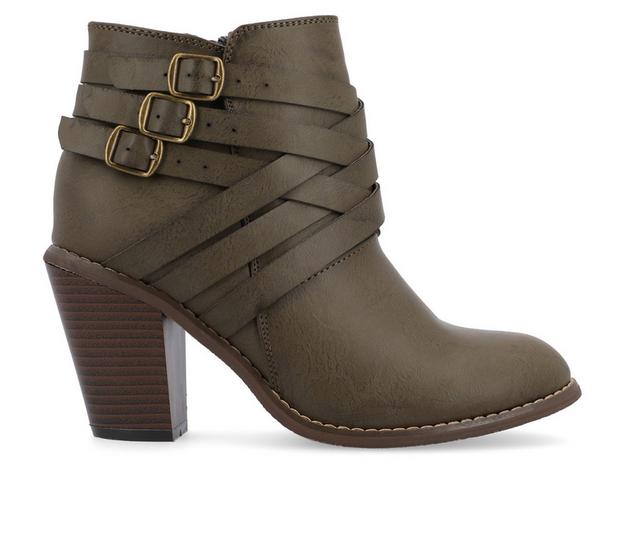 Women's Journee Collection Strap Wide Width Booties in Olive color