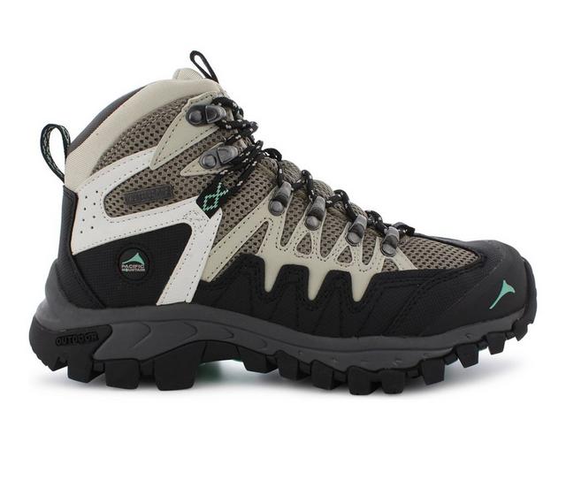 Women's Pacific Mountain Emmons Mid Waterproof Hiking Boots in Khaki/ Mint color