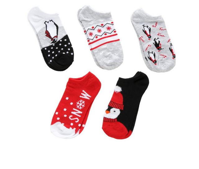 Apara 5 Pr Women's Holiday No Show Socks in Penguini Alfred color
