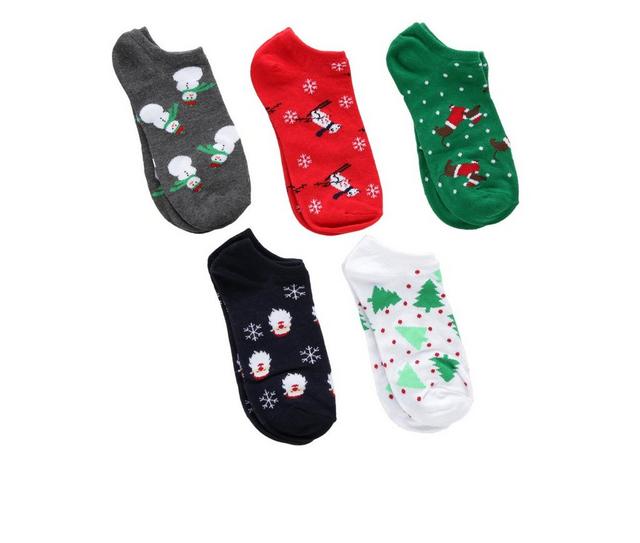 Apara 5 Pr Women's Holiday No Show Socks in Iconic Xmas color