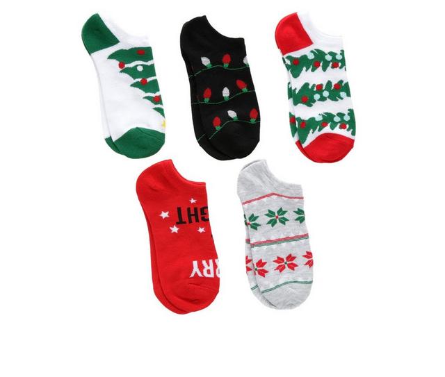 Apara 5 Pr Women's Holiday No Show Socks in Merry Bright color