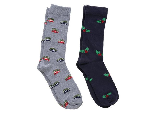Sof Sole 2 Pr Men's Holiday Crew Socks in Tree With Car color