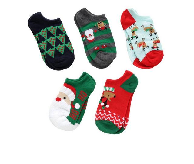Apara 5 Pr Girls' Holiday No Show Socks in Reindeer Games color