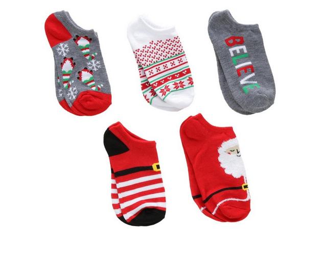 Apara 5 Pr Girls' Holiday No Show Socks in Look Its Santa color