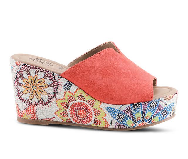 Women's SPRING STEP Laylani Platform Wedge Sandals in Coral Suede color