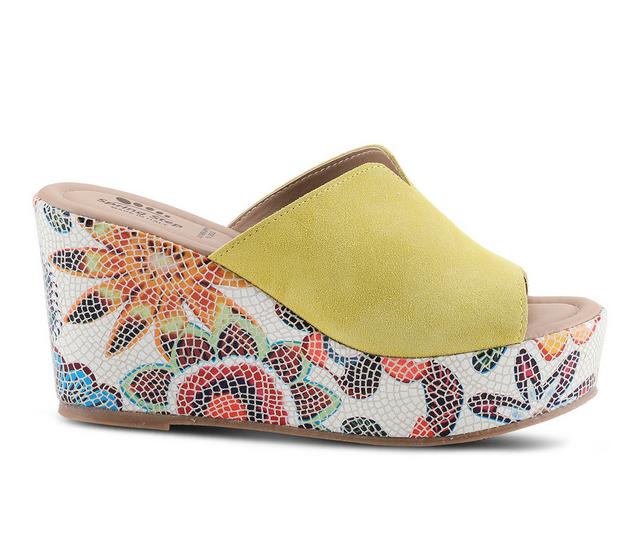 Women's SPRING STEP Laylani Platform Wedge Sandals in Yellow Suede color