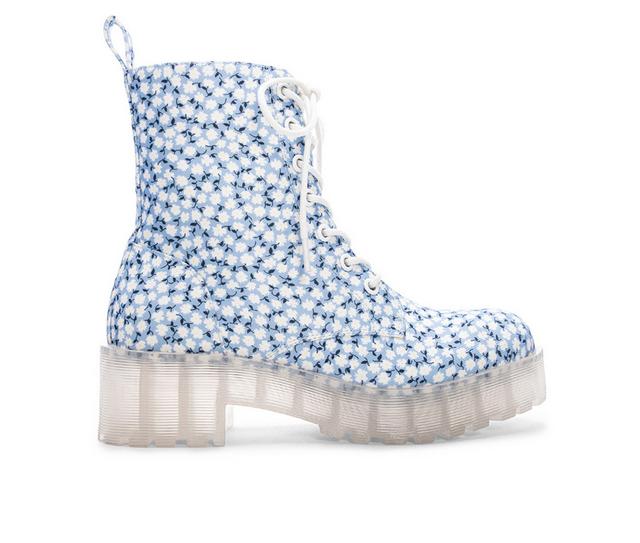 Women's Dirty Laundry Mazzy Platform Combat Boots in Lt Blue Floral color