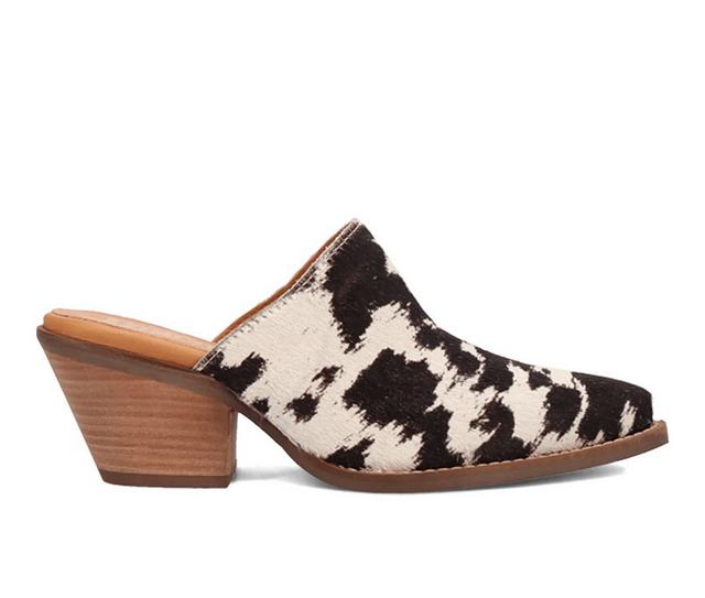 Women's Dingo Boot Calico Heeled Mules in Cow Print color