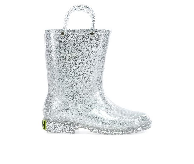 Girls' Western Chief Little Kid Glitter Rain Boots in Silver color