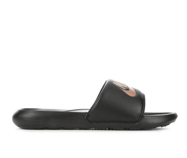 Women's Nike Victori One Sport Slides in Black/Bronze color